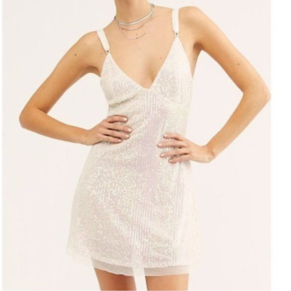 Free People Gold Rush Mini Dress in Icicle Pearl - Picture 9 of 13